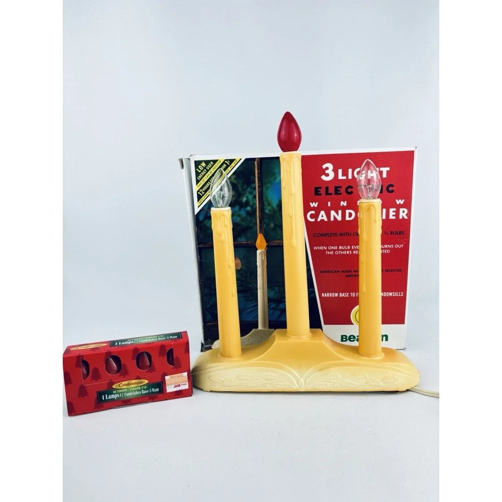 Vintage Beacon 3 Light Electric Window Candolier Candle Christmas Original‎ Box